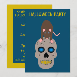 Gothic Skull and Rat Halloween Custom Invitation