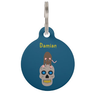 Gothic Skull and Rat Halloween Custom Pet Tag