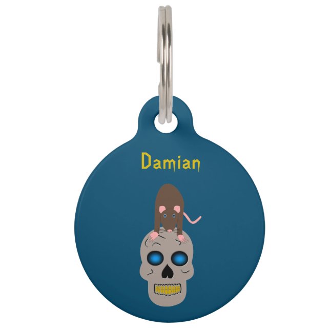 Gothic Skull and Rat Halloween Custom Pet Tag (Front)