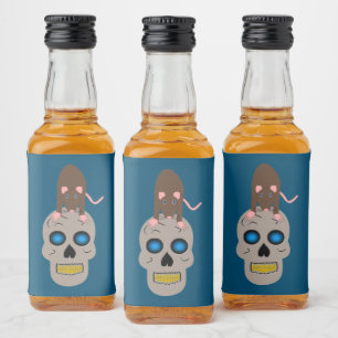 Gothic Skull and Rat Halloween Liquor Bottle Label