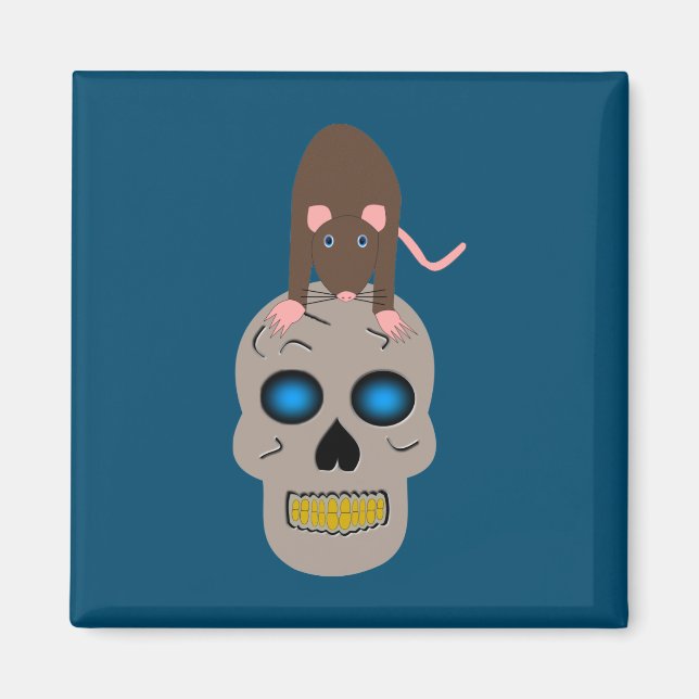 Gothic Skull and Rat Halloween Magnet (Front)