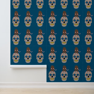 Gothic Skull and Rat Halloween Patterned Wallpaper