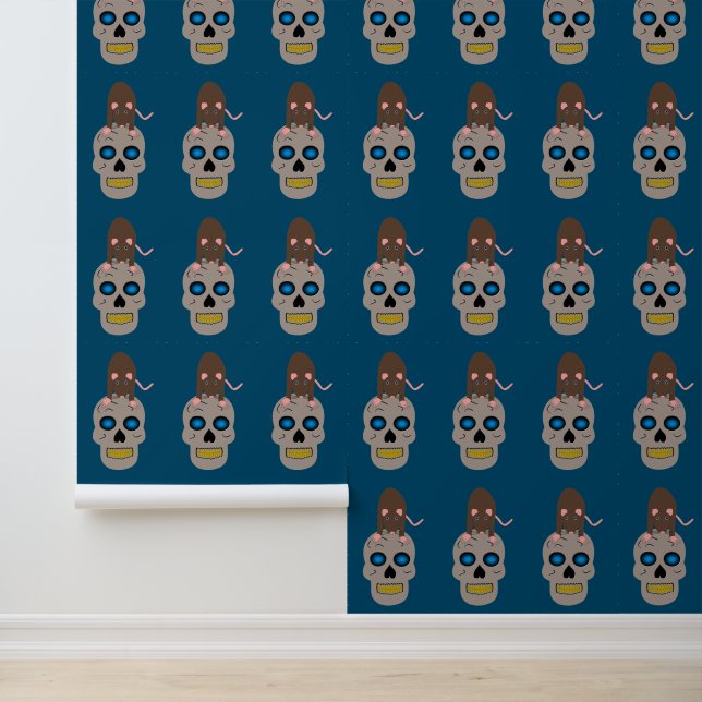 Gothic Skull and Rat Halloween Patterned Wallpaper (Application)