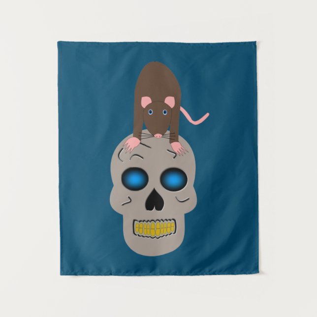Gothic Skull and Rat Halloween Tapestry (Front)
