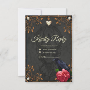 Gothic Skull and Raven.  RSVP Card