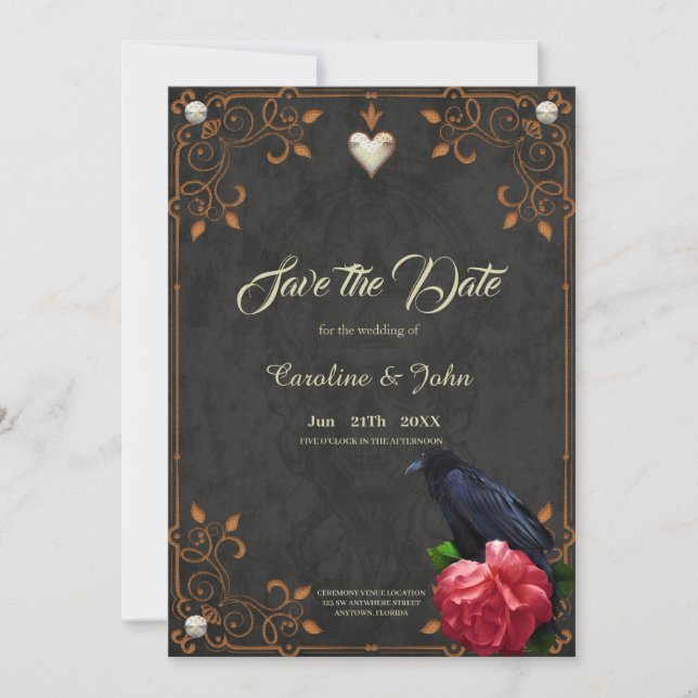 Gothic Skull and Raven. Save The Date (Front)