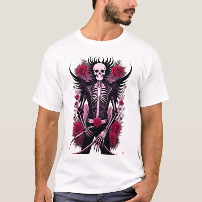 Gothic skull and red flowers Men's Basic T-Shirt (Front)