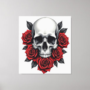 Gothic skull and red rose dark canvas print