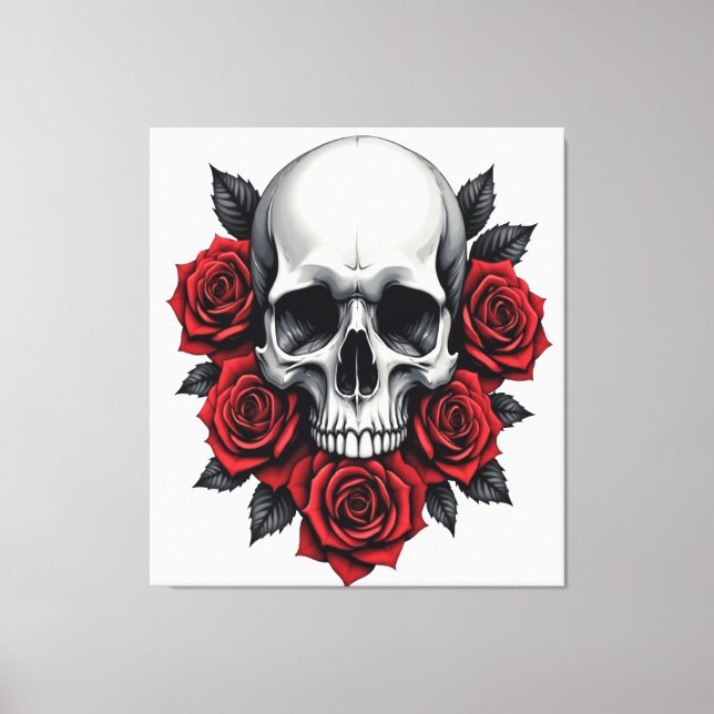 Gothic skull and red rose dark canvas print (Front)