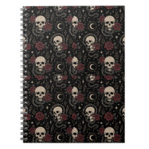 Gothic Skull and Red Rose Spiral Notebook