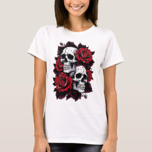 Gothic Skull and Rose Motif T-Shirt