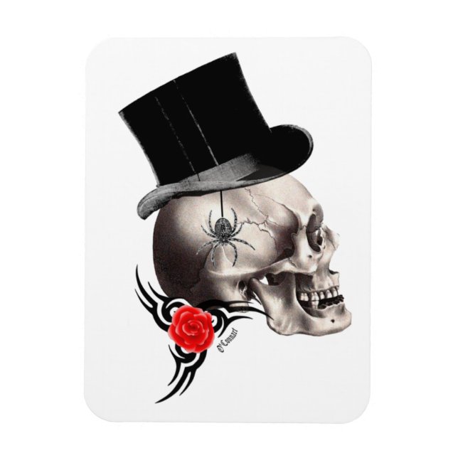 Gothic skull and rose tattoo style magnet (Vertical)