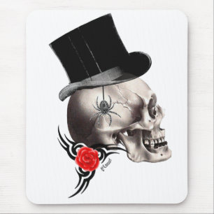 Gothic skull and rose tattoo style mouse mat