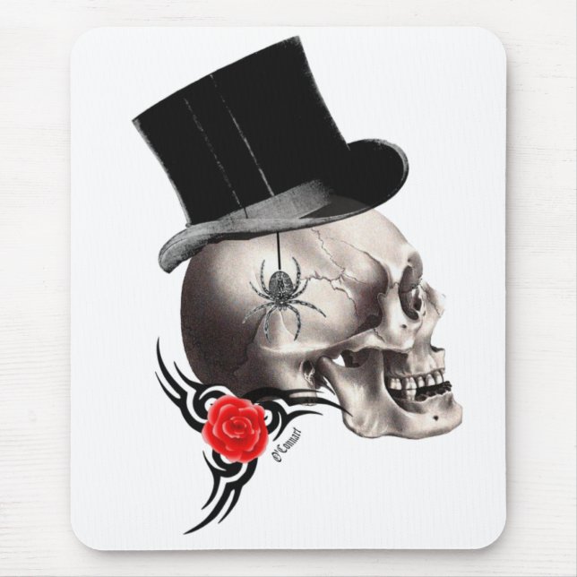Gothic skull and rose tattoo style mouse mat (Front)