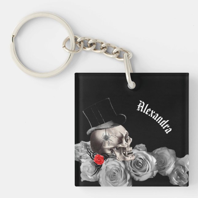 Gothic Skull and Roses  Key Ring (Front)