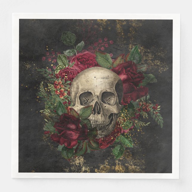 Gothic Skull And Roses Napkin (Front)