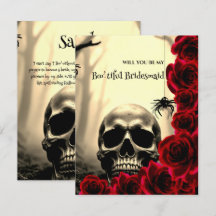 Gothic Skull and Roses Red Bridesmaid Proposal