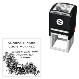 Gothic Skull and Roses, Wedding Address Self-inking Stamp