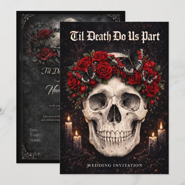 Gothic Skull and Roses Wedding Invitation (Front/Back)