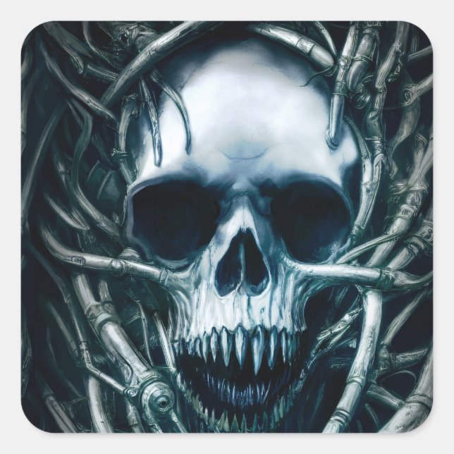 Gothic Skull Art: Creepy Death Metal Sigil Square Sticker (Front)