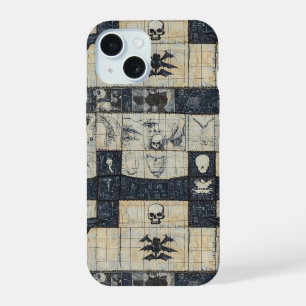 Gothic Skull & Bat Denim Collage iPhone 15 Case