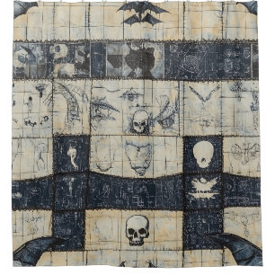 Gothic Skull & Bat Denim Collage Shower Curtain