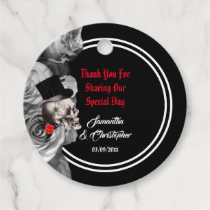 Gothic skull biker or rock black wedding thank you favour tags