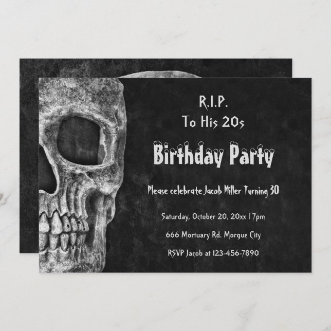 Gothic Skull Birthday Party RIP To His 20s Invitation (Front/Back)