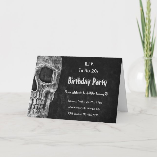 Gothic Skull Birthday Party RIP To His 20s Invitation (Front)