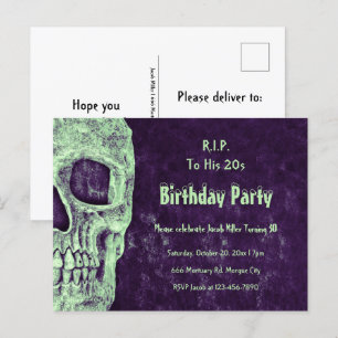 Gothic Skull Birthday Purple Green RIP To His 20s Invitation Postcard