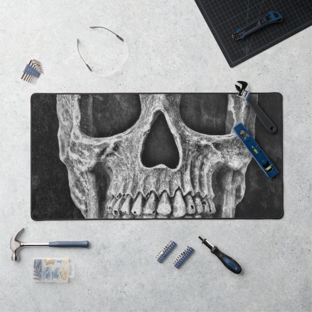 Gothic Skull Black And White Grunge Cool Desk Mat (Workstation)