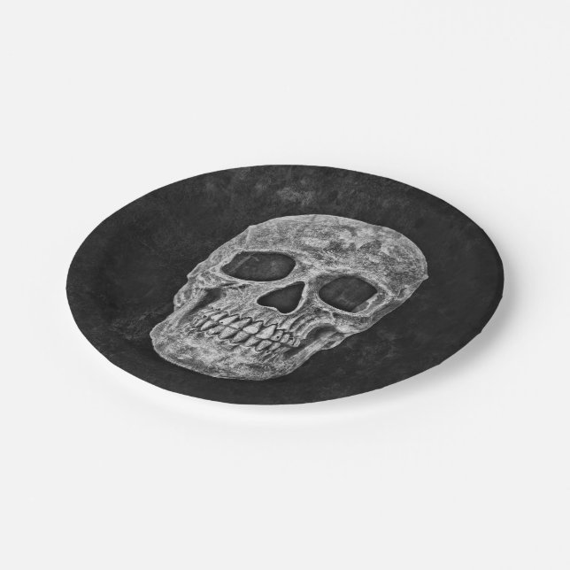 Gothic Skull Black And White Grunge Cool Paper Plate (Angled)