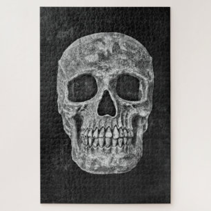 Gothic Skull Black And White Grunge Scary Jigsaw Puzzle