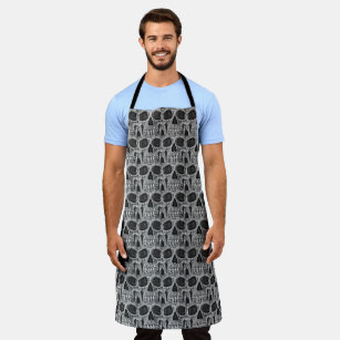 Gothic Skull Black And White Pattern Spooky  Cool Apron