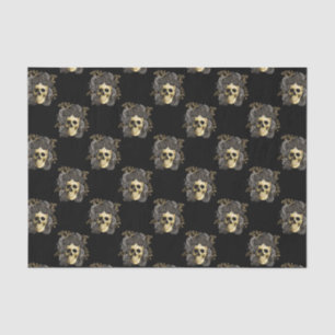 Gothic Skull Black & Gold Roses Glitter   Tissue Paper