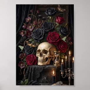 Gothic Skull Black Roses Dark Victorian Halloween Poster