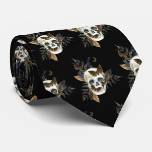 Gothic Skull Botanical Black Tie