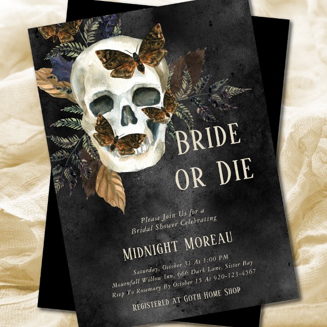 Gothic Skull Bride or Die Bridal Shower Invitation (Creator Uploaded)