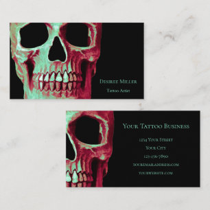Gothic Skull Brown Teal Green Tattoo Shop Business Card