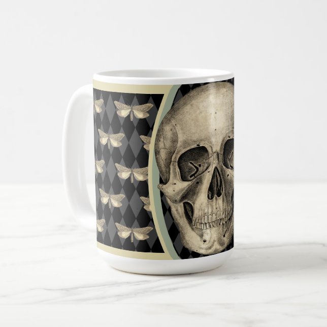 Gothic Skull & Butterflies Coffee Mug (Front Left)