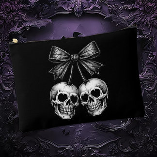 Gothic Skull Cherries Bow Accessory Pouch
