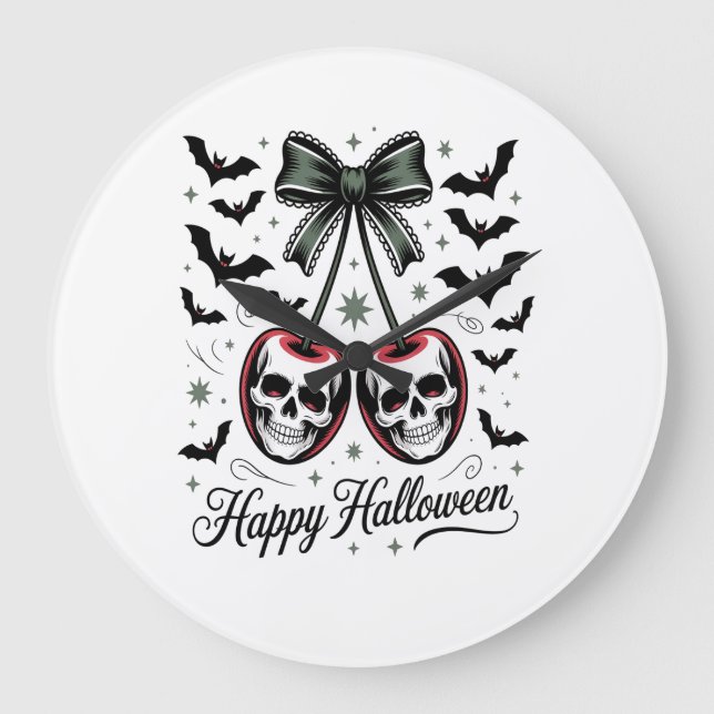 Gothic Skull Cherry Halloween Large Clock (Front)