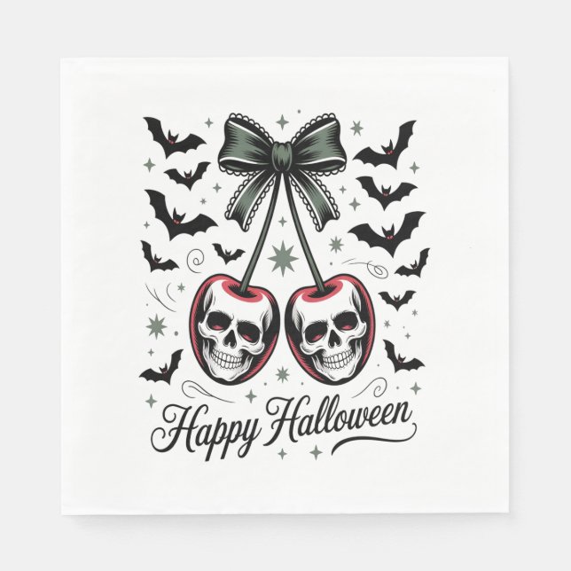 Gothic Skull Cherry Halloween Napkin (Front)