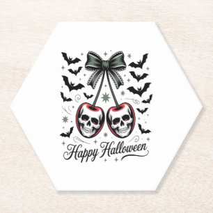 Gothic Skull Cherry Halloween Paper Coaster