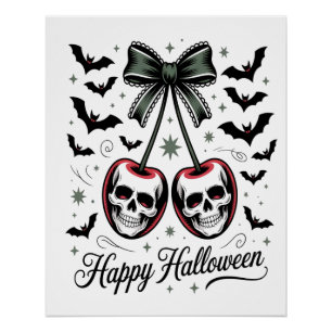 Gothic Skull Cherry Halloween Poster