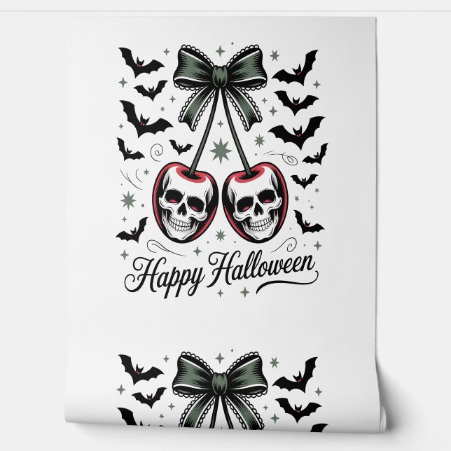 Gothic Skull Cherry Halloween Wallpaper (Unrolling)