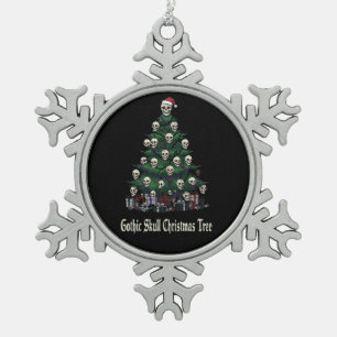 Gothic Skull Christmas Tree Alternative Spooky Snowflake Pewter Christmas Ornament