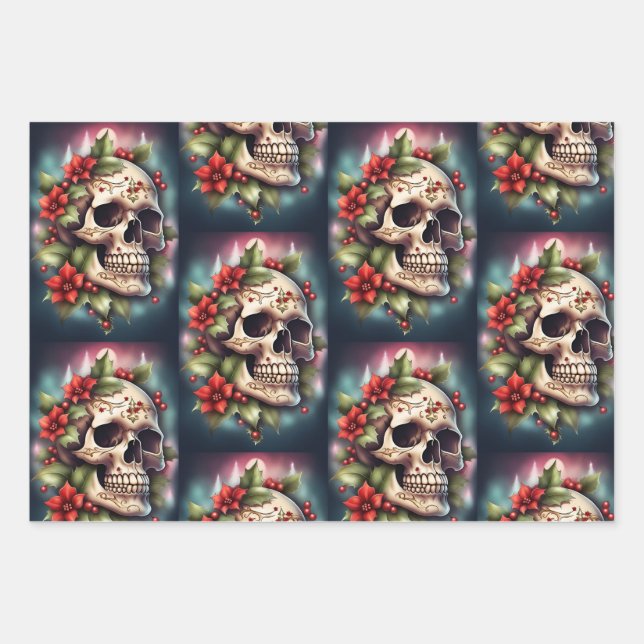 Gothic Skull Christmas Wrapping Paper (Front 3)