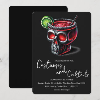 Gothic Skull Cocktail and Costumes Halloween Invitation