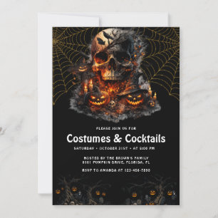 Gothic Skull Cocktails and Costumes Halloween Part Invitation